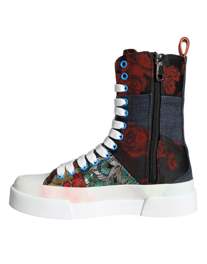 Dolce &amp; Gabbana Multicolor Patchwork Logo Höga Sneakers Skor