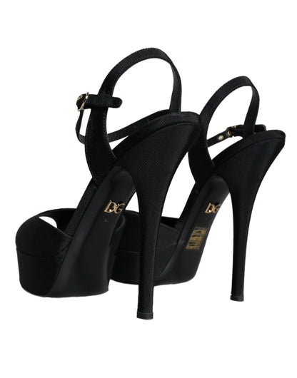 Dolce & Gabbana Black Leather Platform Heels Sandals Shoes