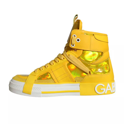 Dolce &amp; Gabbana Gul Vit Läder High Top Sneakers Skor