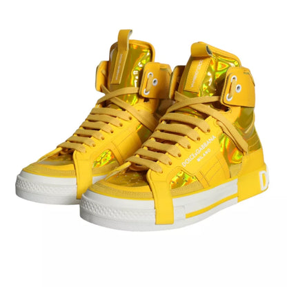 Dolce &amp; Gabbana Gul Vit Läder High Top Sneakers Skor