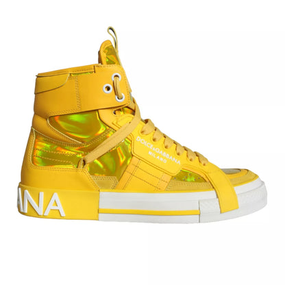 Dolce &amp; Gabbana Gul Vit Läder High Top Sneakers Skor