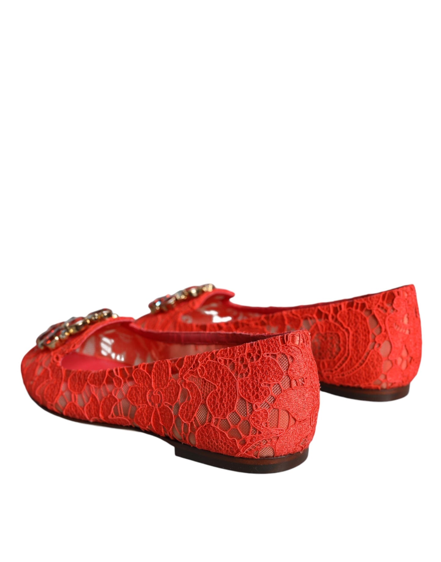 Dolce &amp; Gabbana Coral Lace Crystal Ballet Flats Loafers Skor