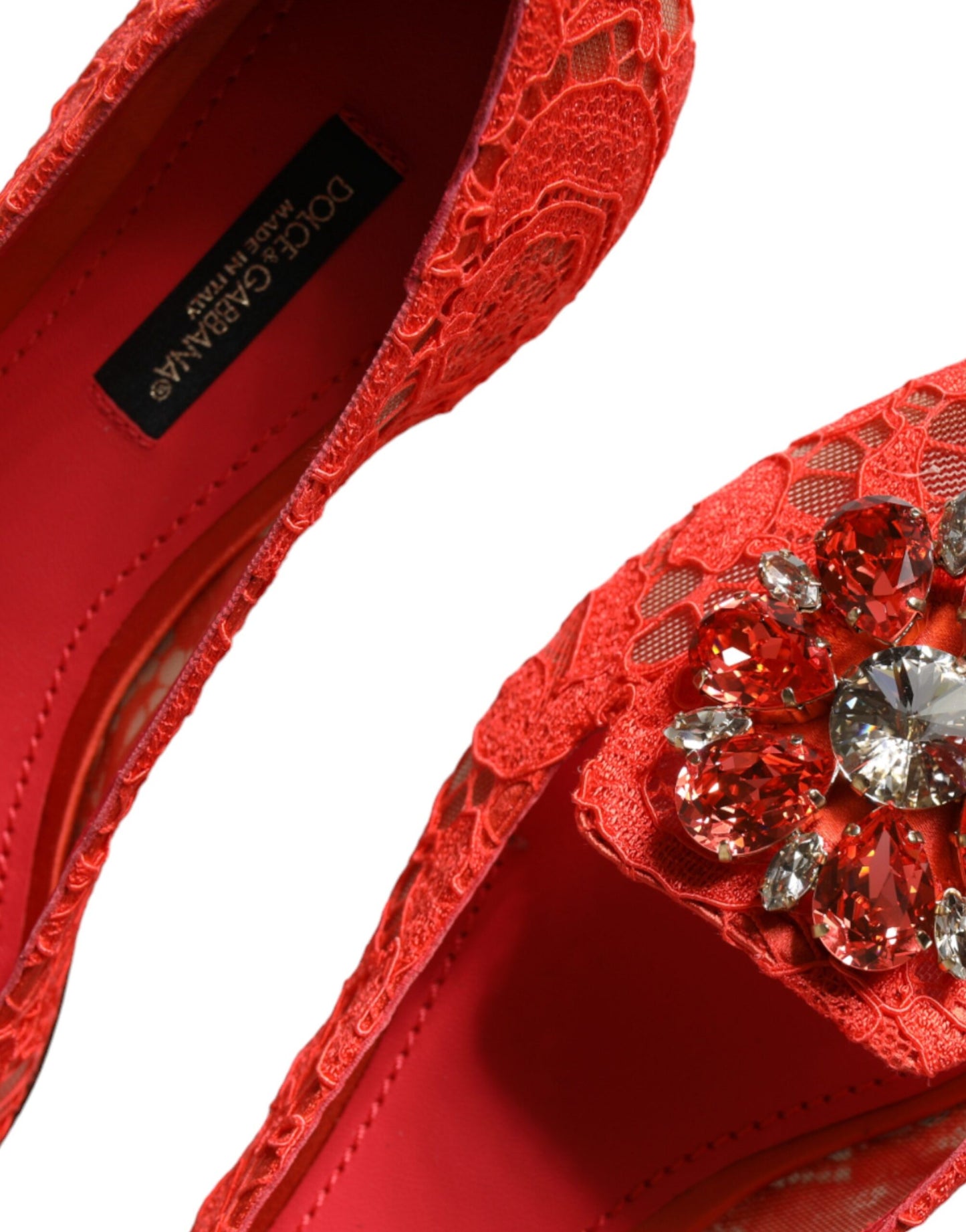 Dolce &amp; Gabbana Coral Lace Crystal Ballet Flats Loafers Skor