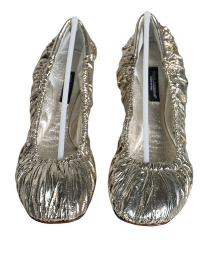 Dolce &amp; Gabbana Silver Lackläder Scrunch Ballet Flats Skor