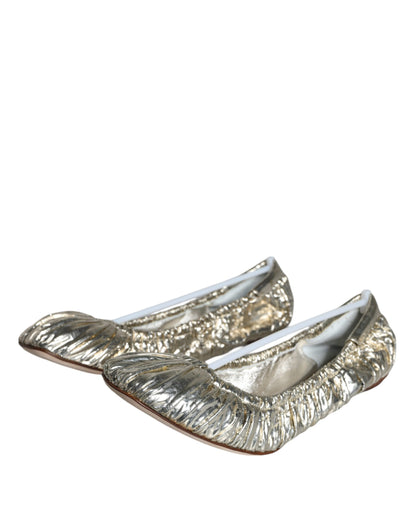 Dolce &amp; Gabbana Silver Lackläder Scrunch Ballet Flats Skor