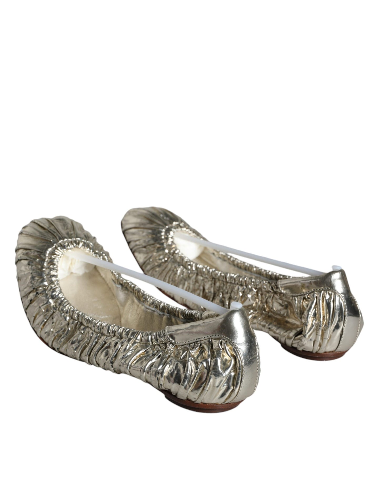 Dolce &amp; Gabbana Silver Lackläder Scrunch Ballet Flats Skor