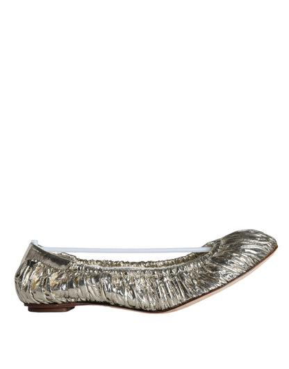 Dolce &amp; Gabbana Silver Lackläder Scrunch Ballet Flats Skor