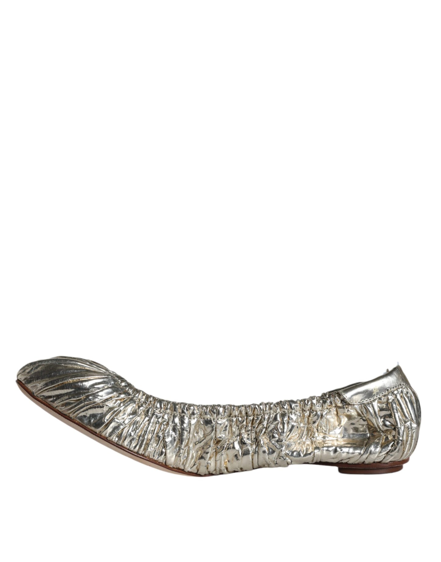 Dolce &amp; Gabbana Silver Lackläder Scrunch Ballet Flats Skor