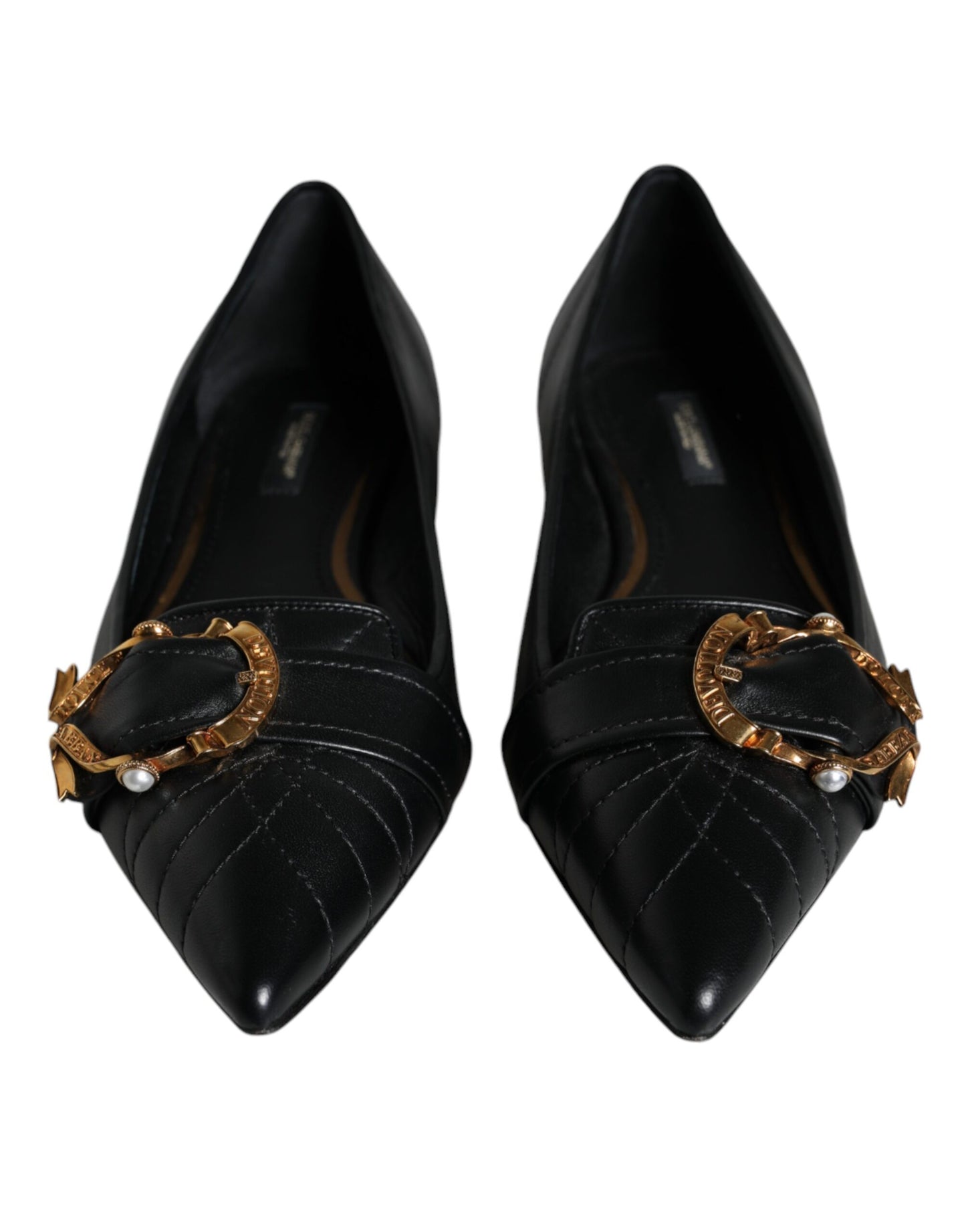 Dolce &amp; Gabbana Black Devotion Läder Pointy Flats Skor