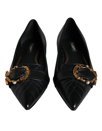 Dolce &amp; Gabbana Black Devotion Läder Pointy Flats Skor