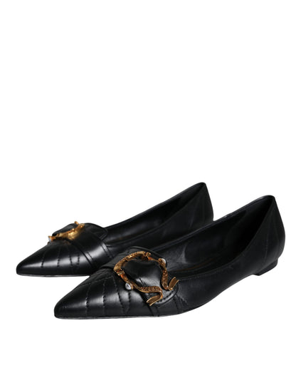 Dolce &amp; Gabbana Black Devotion Läder Pointy Flats Skor