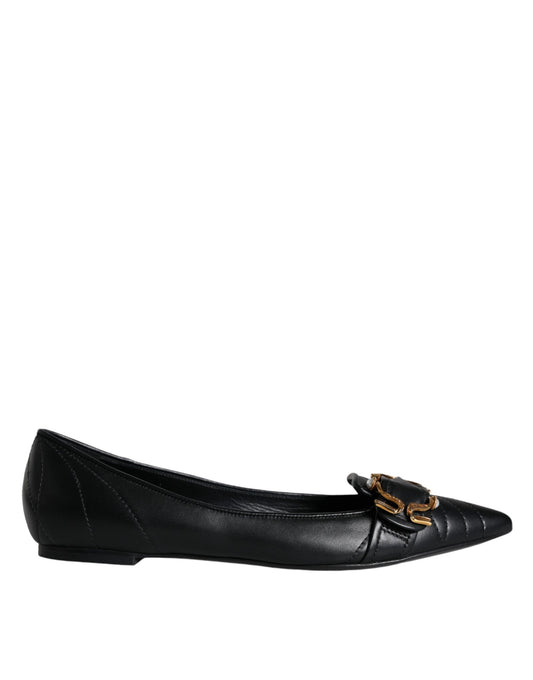 Dolce &amp; Gabbana Black Devotion Läder Pointy Flats Skor