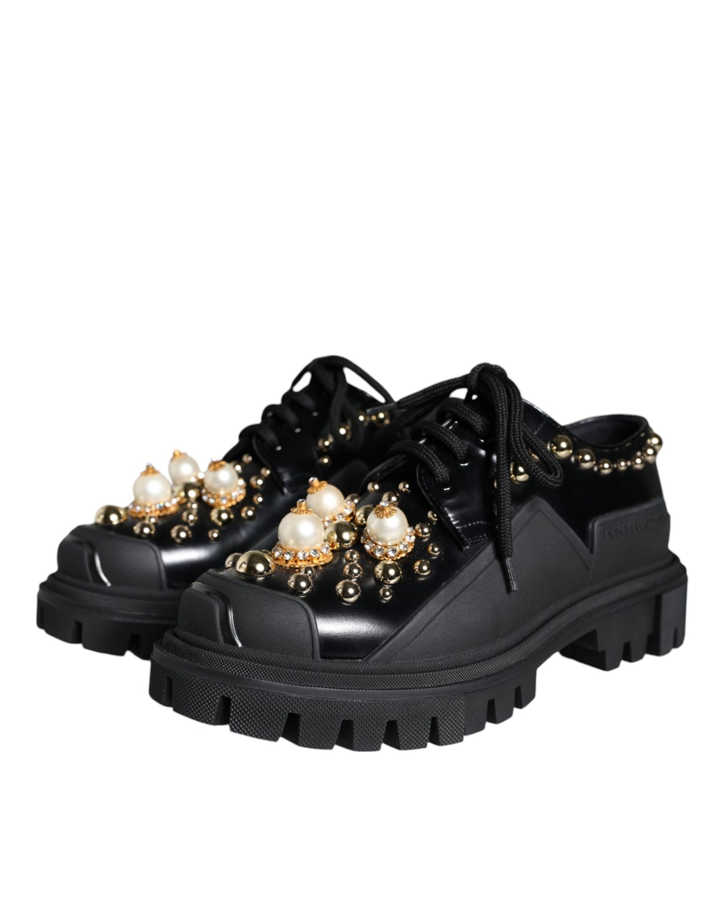 Zapatos Derby de trekking de piel negra con adornos de Dolce &amp; Gabbana