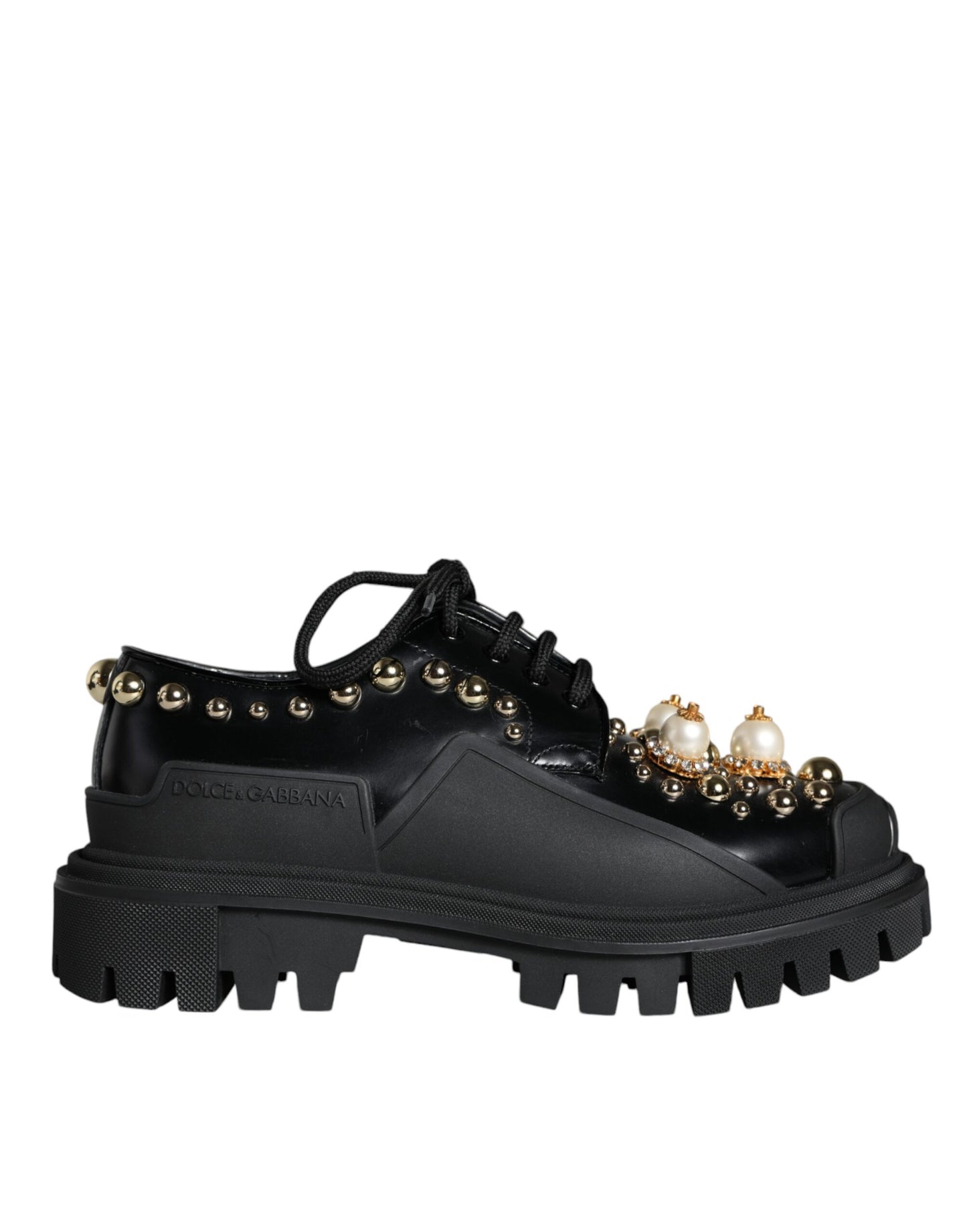 Zapatos Derby de trekking de piel negra con adornos de Dolce &amp; Gabbana