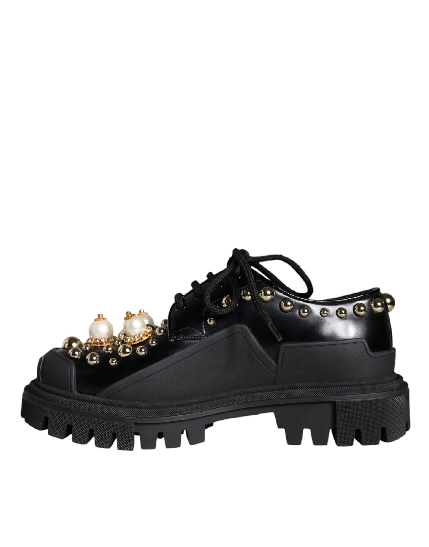 Zapatos Derby de trekking de piel negra con adornos de Dolce &amp; Gabbana