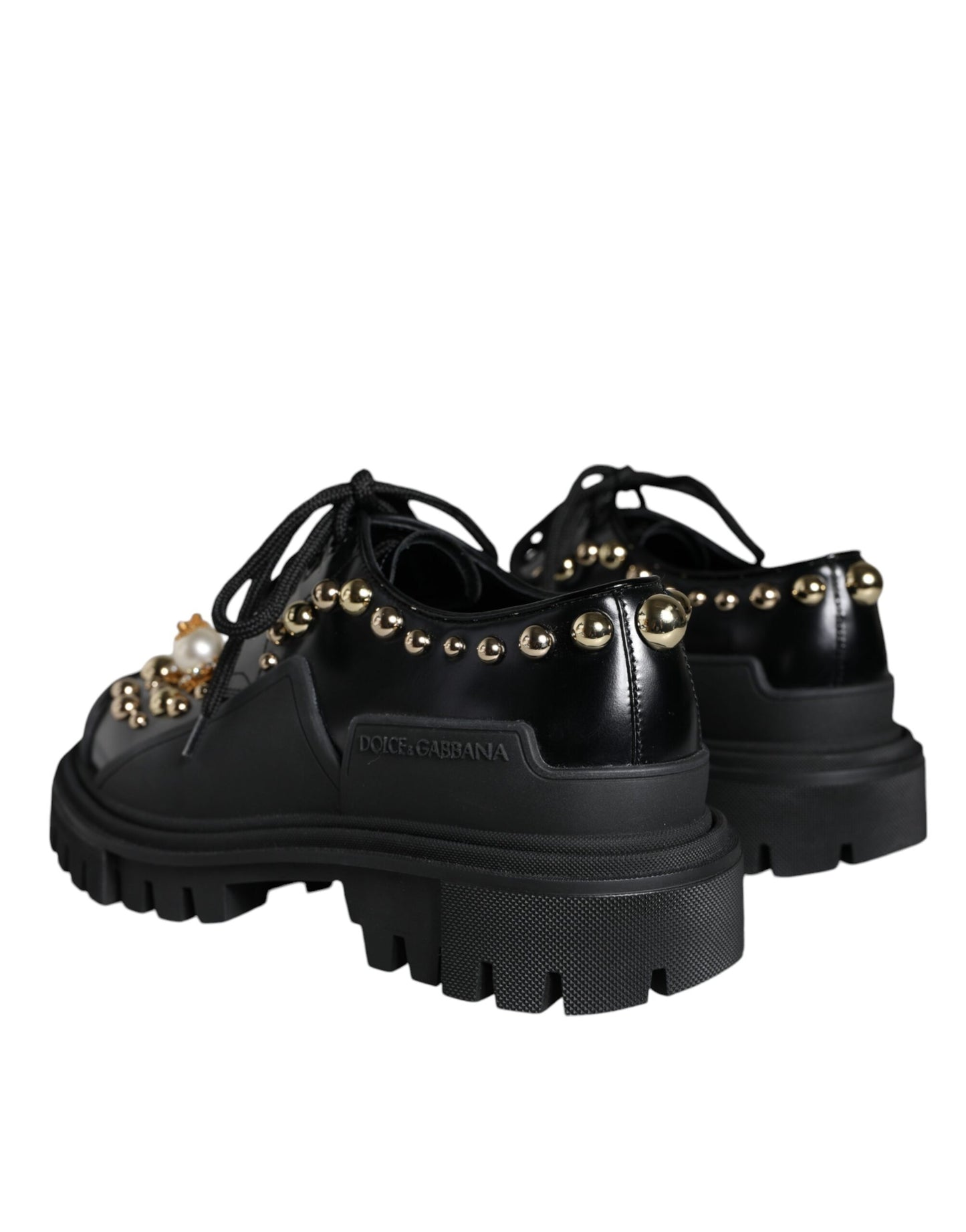 Zapatos Derby de trekking de piel negra con adornos de Dolce &amp; Gabbana