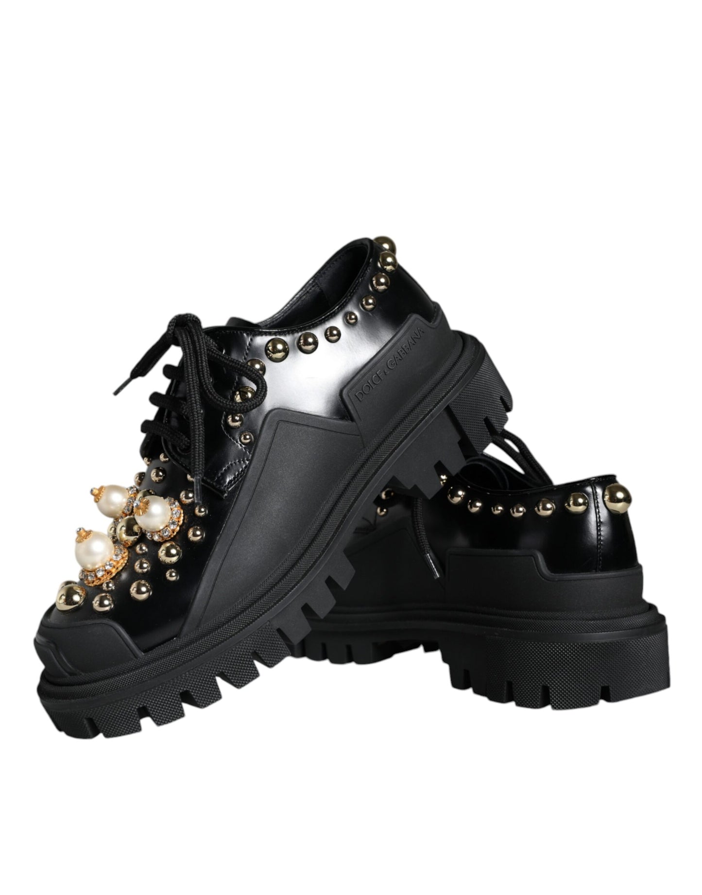 Zapatos Derby de trekking de piel negra con adornos de Dolce &amp; Gabbana