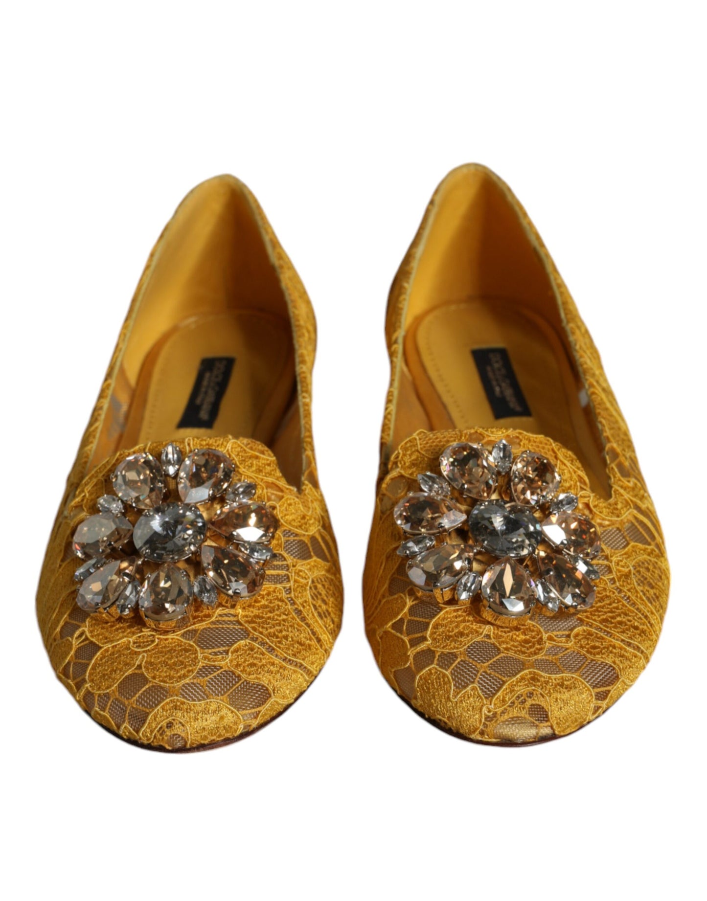 Dolce &amp; Gabbana Senapsspets Crystal Ballet Flats Loafer Skor