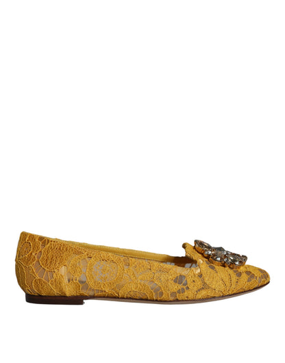 Dolce &amp; Gabbana Senapsspets Crystal Ballet Flats Loafer Skor