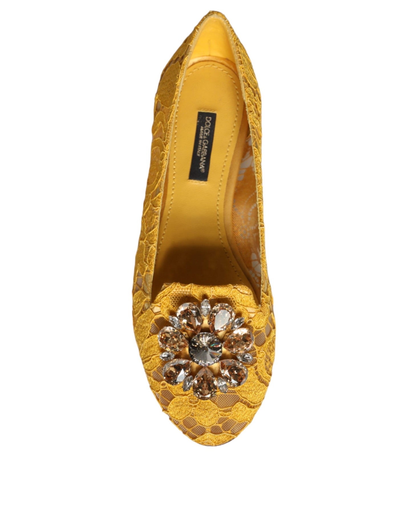 Dolce &amp; Gabbana Senapsspets Crystal Ballet Flats Loafer Skor