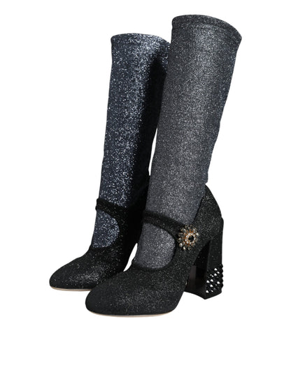 Dolce & Gabbana Black Crystal Mary Janes Booties Shoes