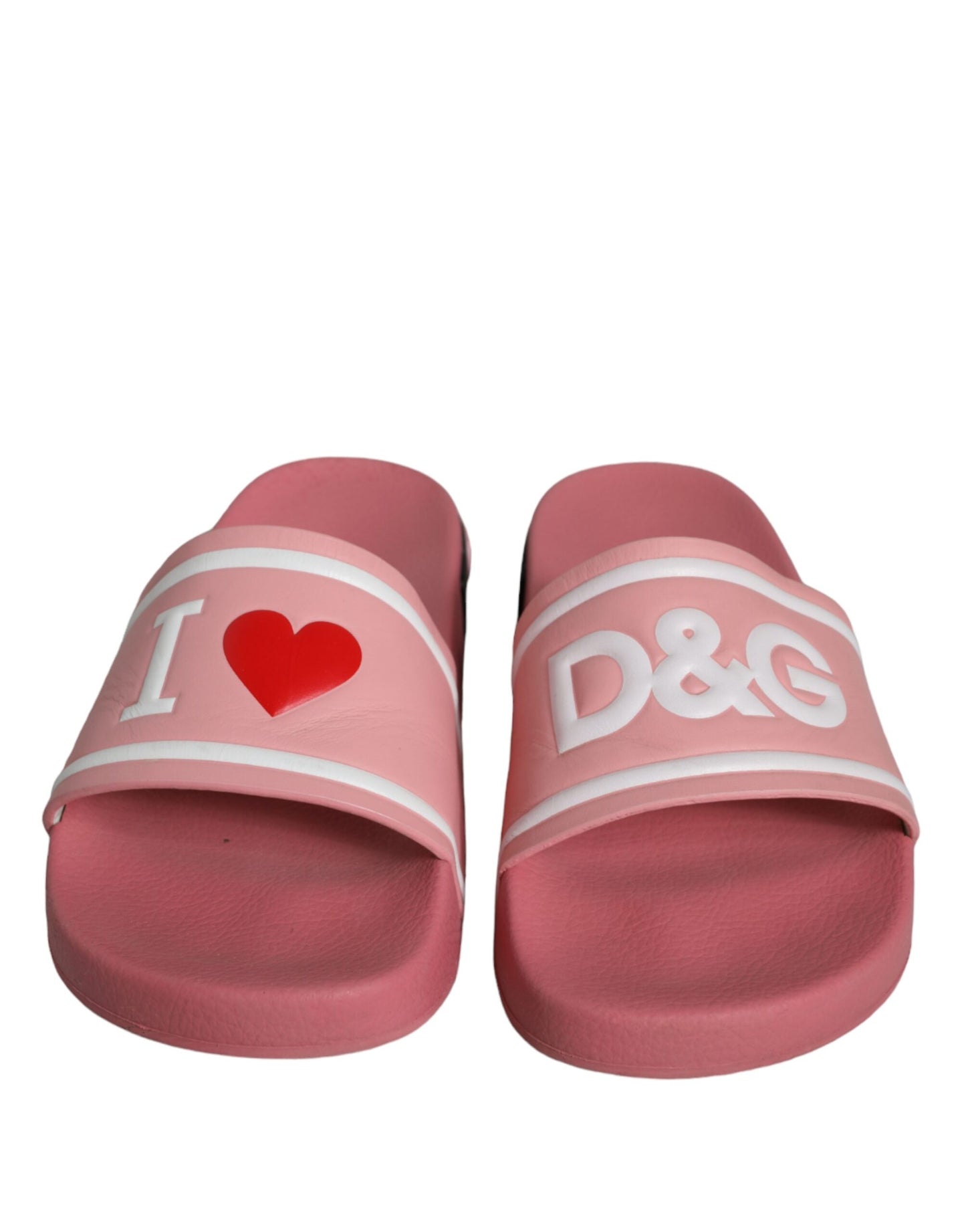 Dolce &amp; Gabbana rosa läder Jag älskar D&amp;G Sandals Slides Skor