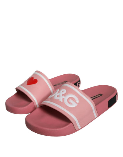 Dolce &amp; Gabbana rosa läder Jag älskar D&amp;G Sandals Slides Skor