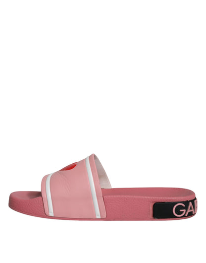 Dolce &amp; Gabbana rosa läder Jag älskar D&amp;G Sandals Slides Skor