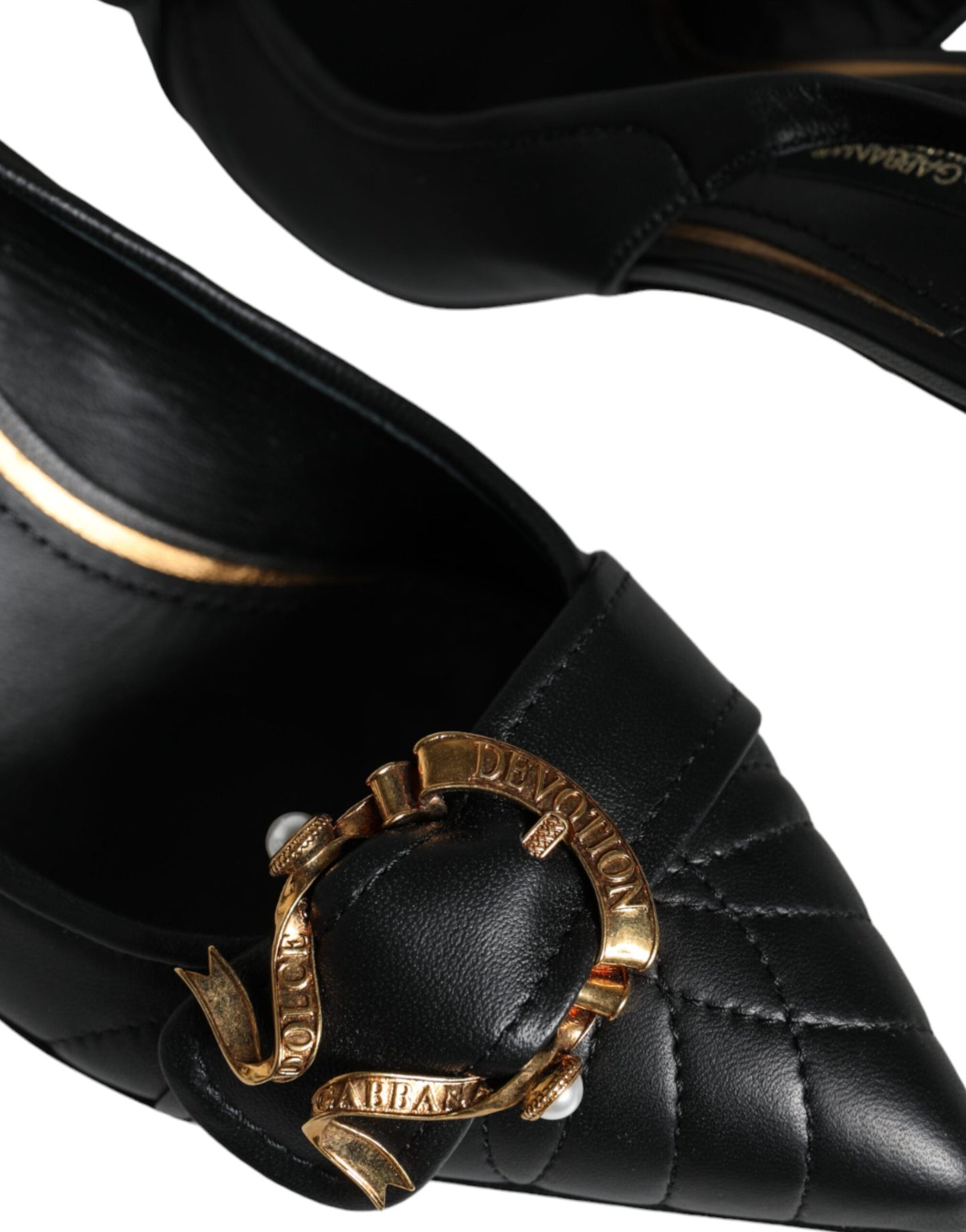 Dolce & Gabbana Black Devotion Leather Heels Slingback Shoes