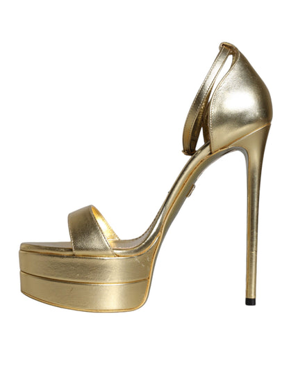 Dolce & Gabbana Gold Leather Platform Keira Sandals Shoes