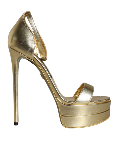 Dolce & Gabbana Gold Leather Platform Keira Sandals Shoes