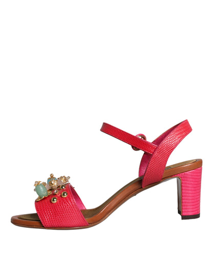 Dolce & Gabbana Fuchsia Leather Embellished Keira Sandals Shoes