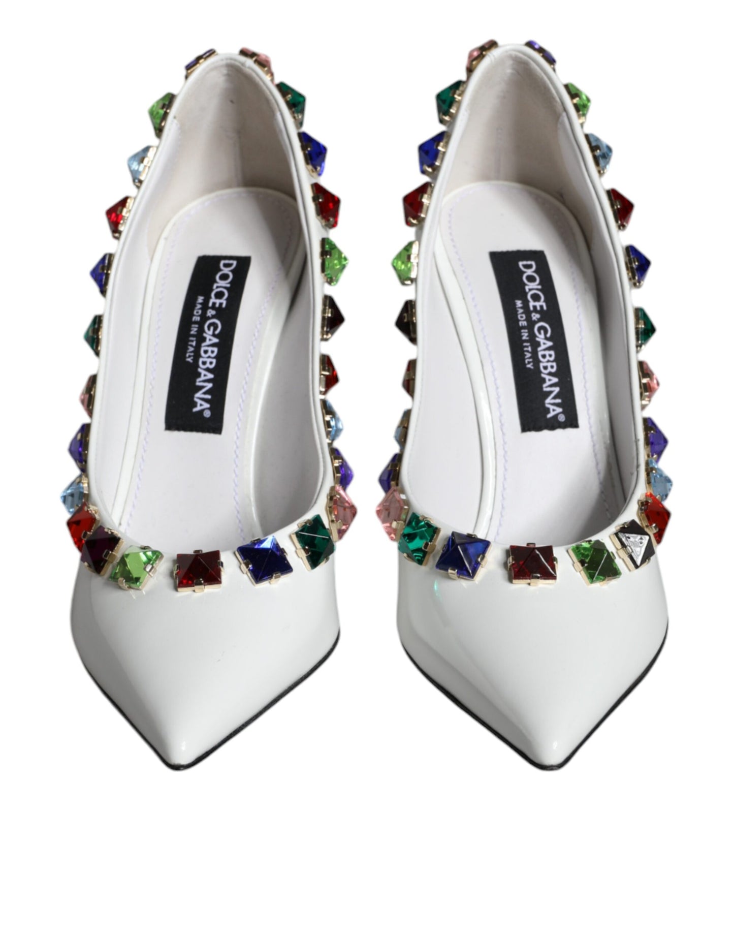 Zapatos de tacón alto de piel con cristales blancos de Dolce &amp; Gabbana