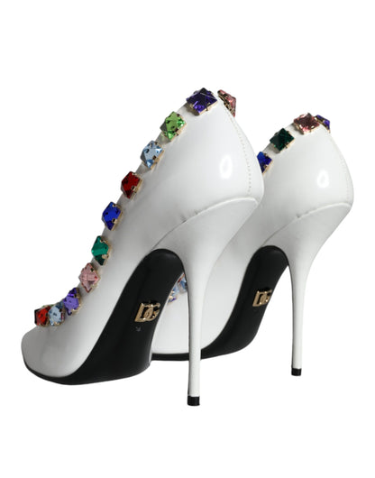 Zapatos de tacón alto de piel con cristales blancos de Dolce &amp; Gabbana