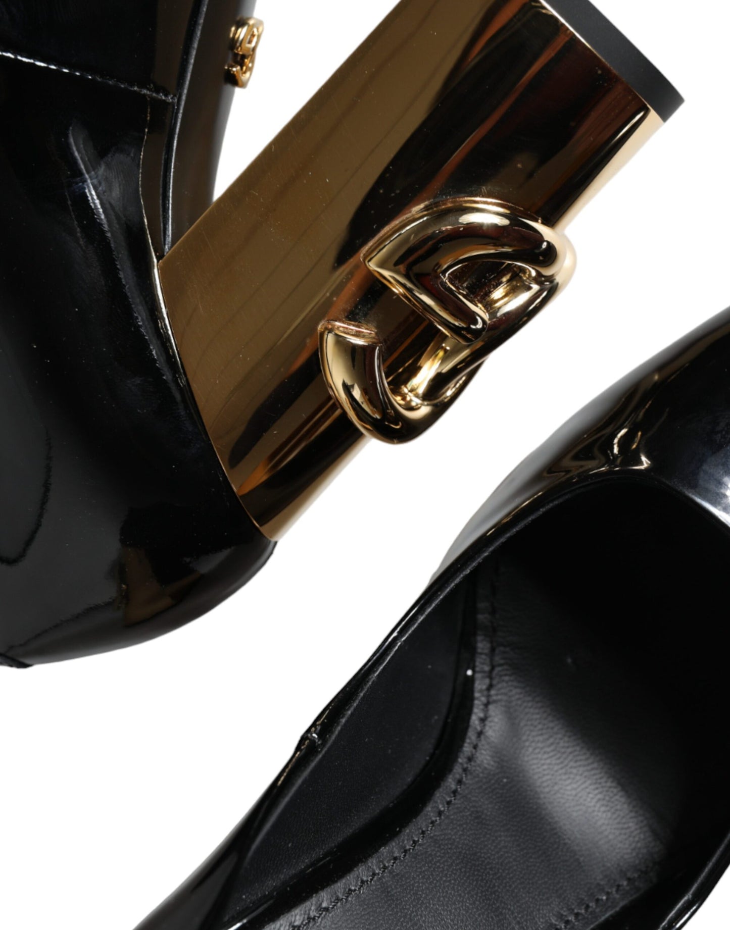 Dolce & Gabbana Black Gold Patent Leather Logo Heels Pumps Shoes