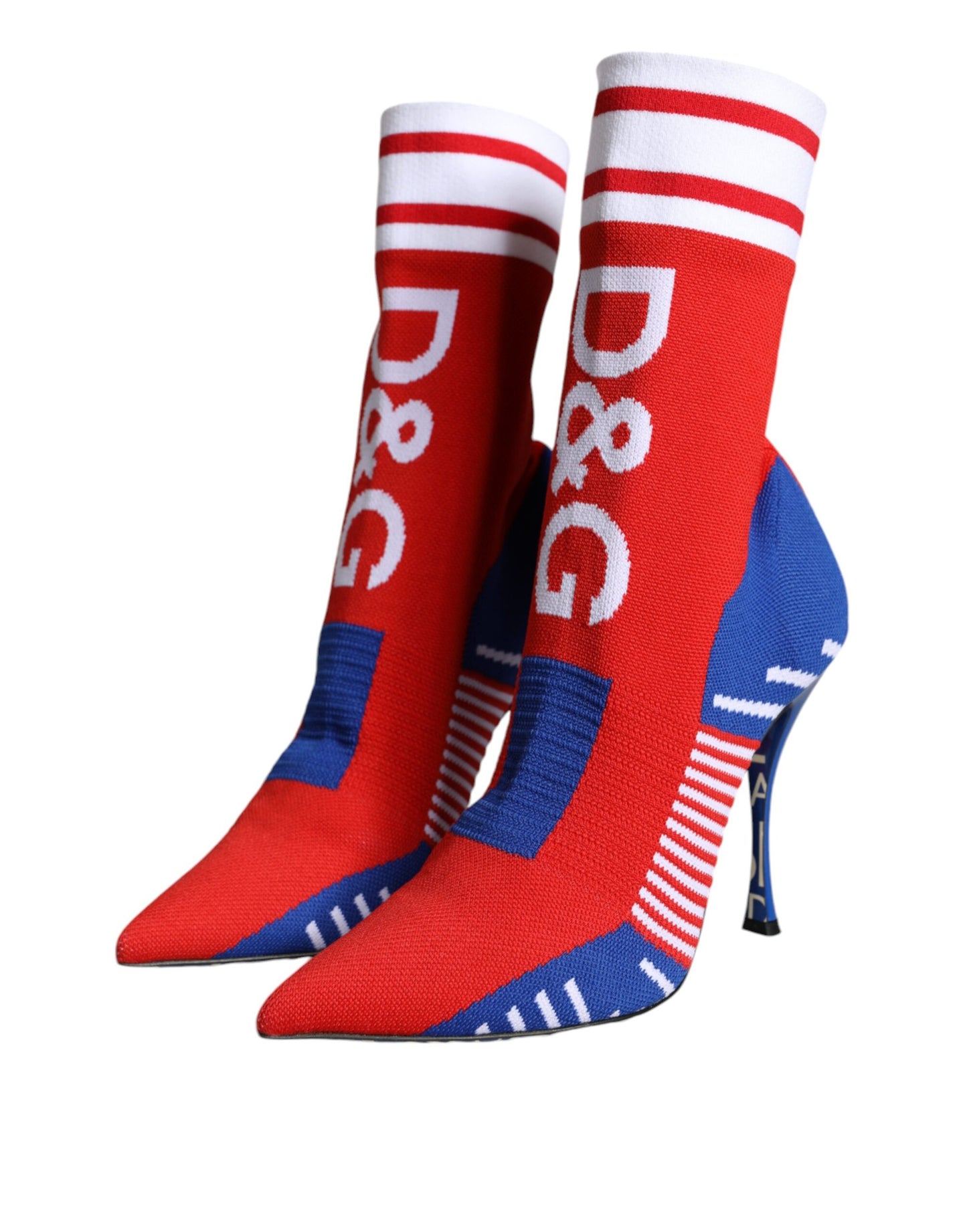 Botines estilo calcetín elásticos en rojo y azul de Dolce &amp; Gabbana con logotipo