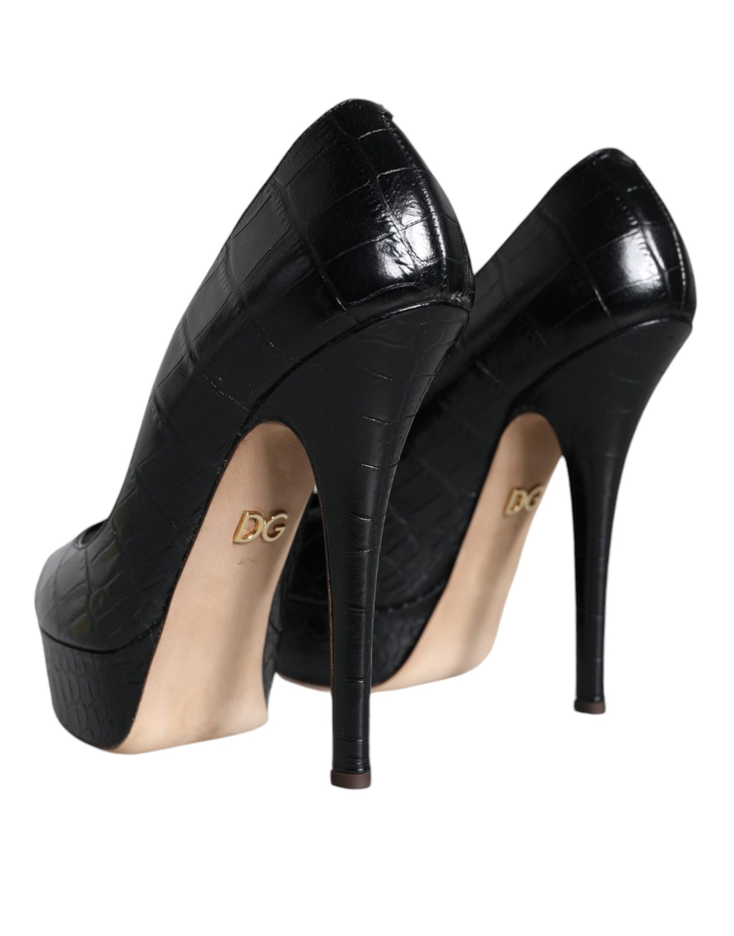 Dolce & Gabbana Black Leather Platform Heels Pumps Shoes