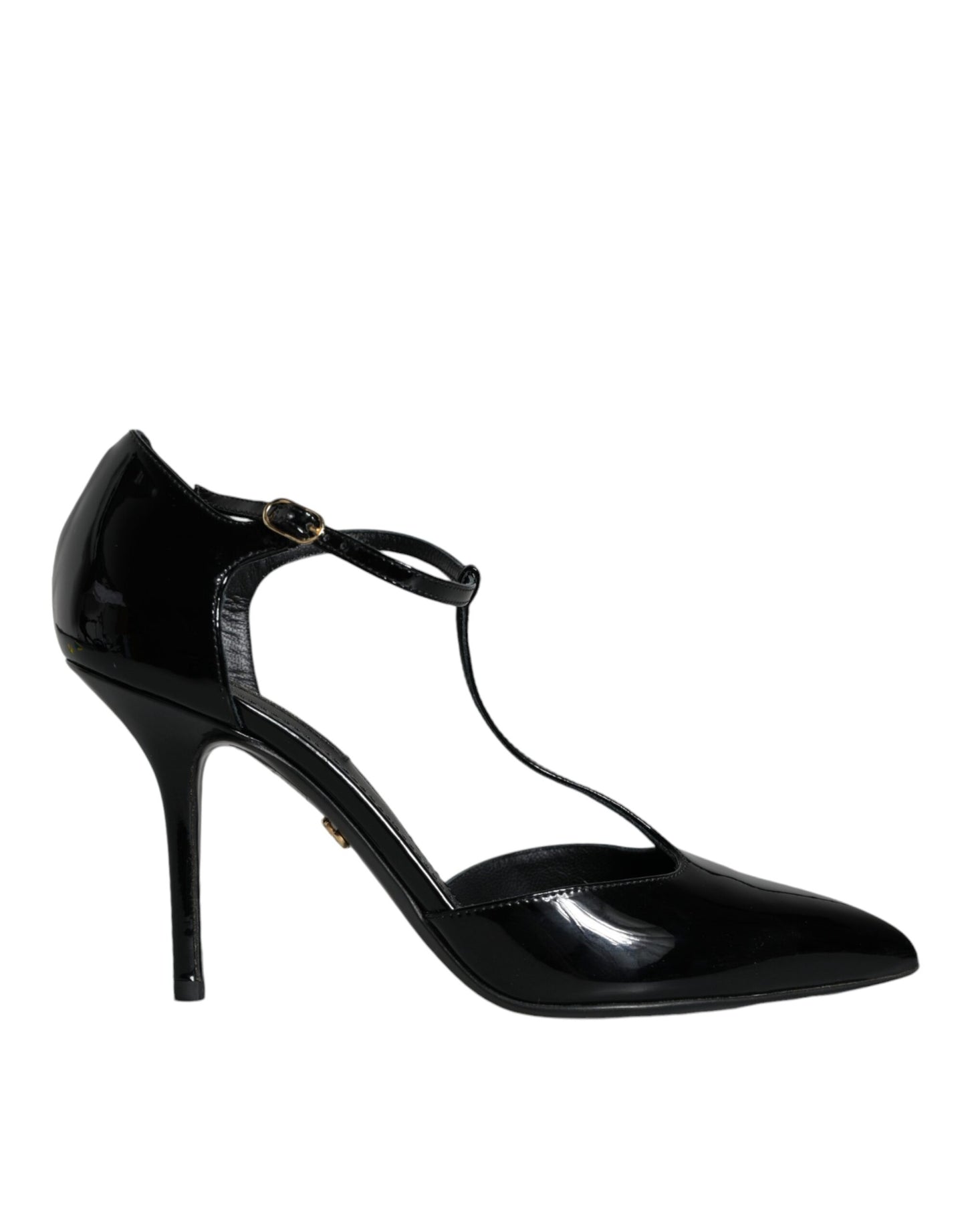 Dolce & Gabbana Black Patent Leather T-strap Heels Pumps Shoes