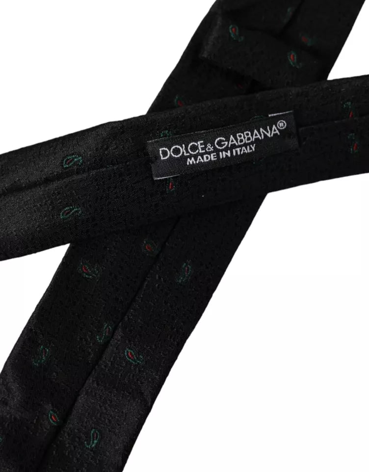 Dolce &amp; Gabbana Black Fantasy 100% Silk Justerbar Slips för män