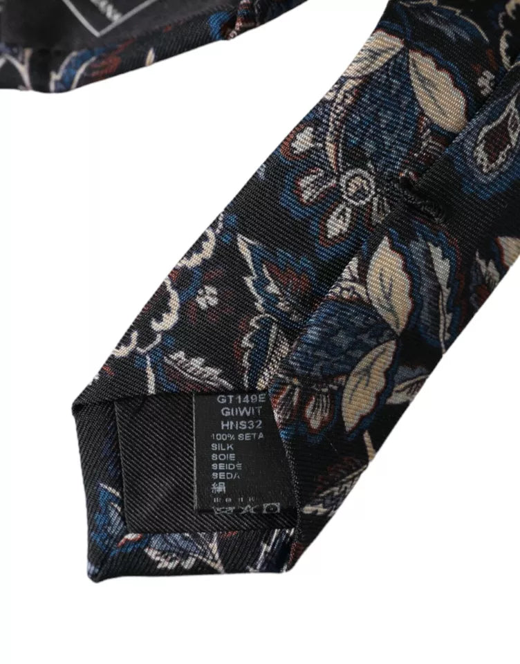 Corbata ajustable de seda con estampado floral negro de Dolce &amp; Gabbana para hombre