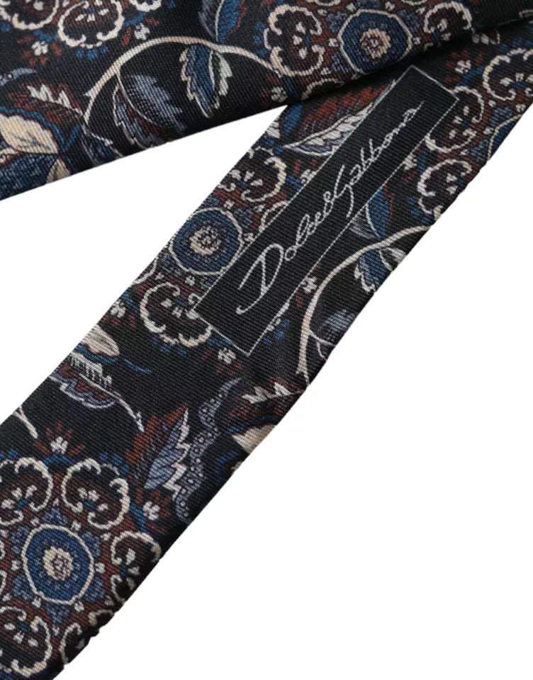 Corbata ajustable de seda con estampado floral negro de Dolce &amp; Gabbana para hombre