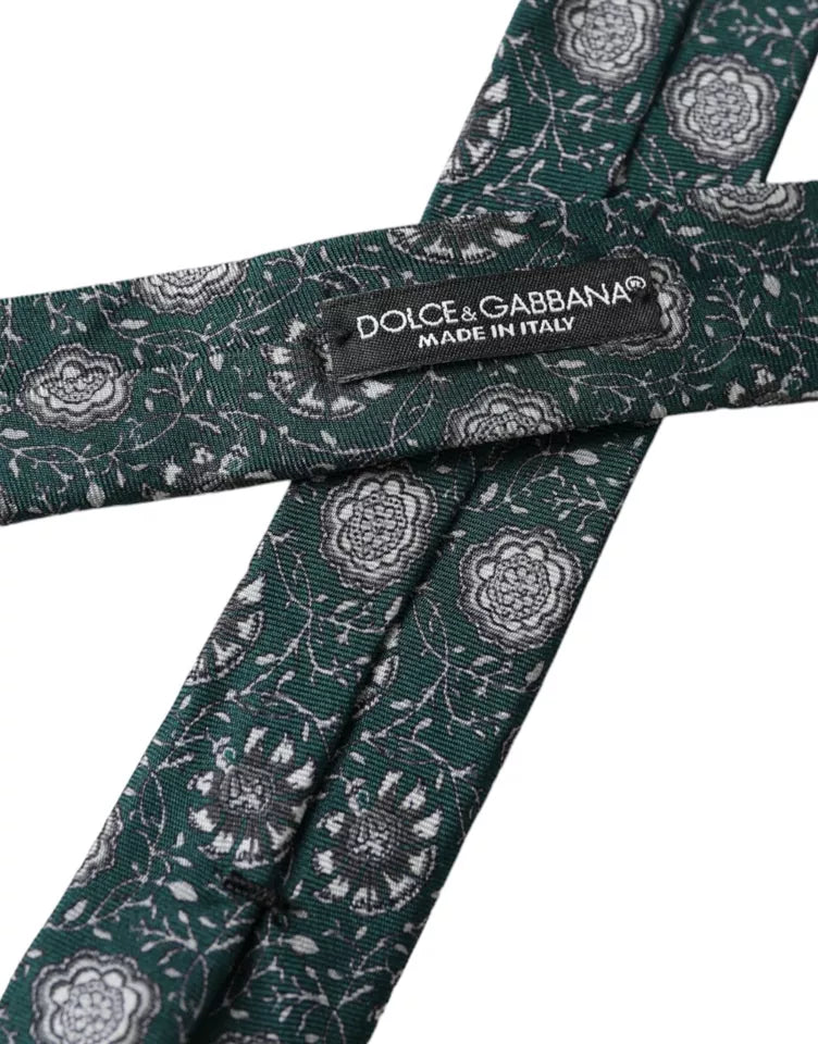 Dolce &amp; Gabbana Grönt blommönster Silk Justerbar Slips för män