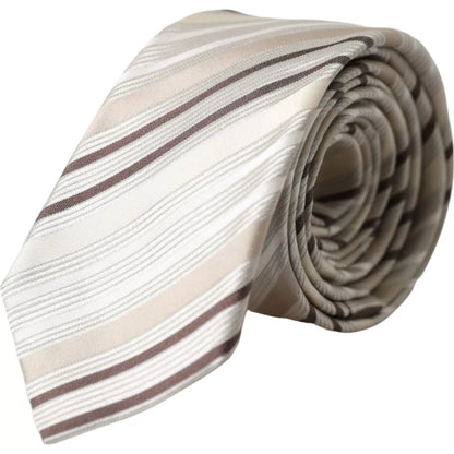 Dolce & Gabbana Beige Stripes Fantasy Silk Adjustable Men Tie