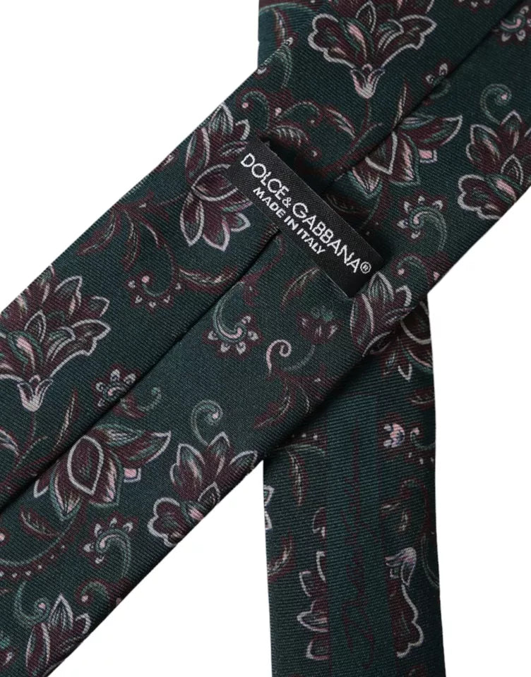 Dolce &amp; Gabbana Grönt blommönster Silk Justerbar Slips för män