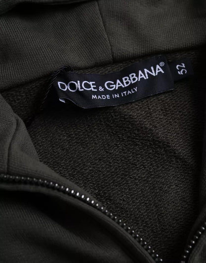 Dolce &amp; Gabbana Army Green Logo Tröja med luva och hel dragkedja