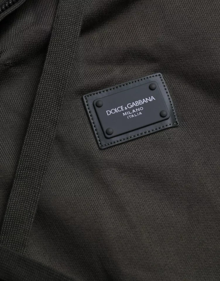 Dolce &amp; Gabbana Army Green Logo Tröja med luva och hel dragkedja