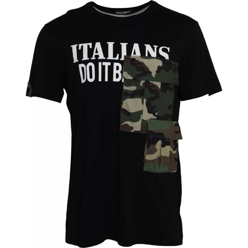 Camiseta de manga corta de algodón con estampado de camuflaje negro de Dolce &amp; Gabbana