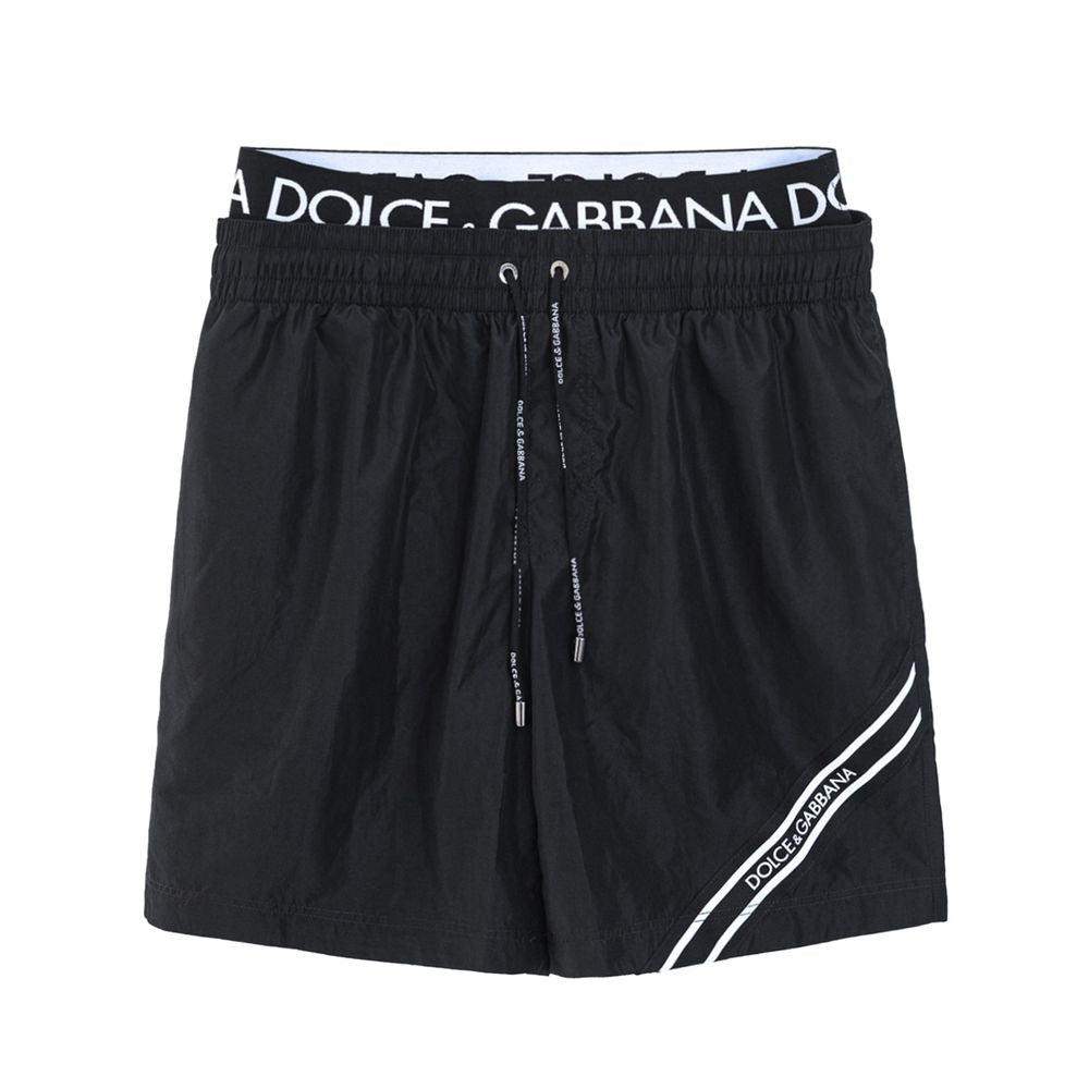 Traje de baño de poliéster negro Dolce &amp; Gabbana