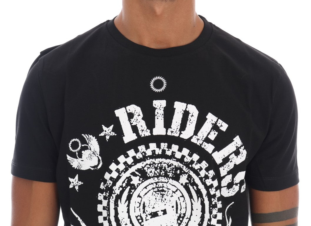 Frankie Morello Chic svart crewneck-tröja med 'RIDERS'-motiv