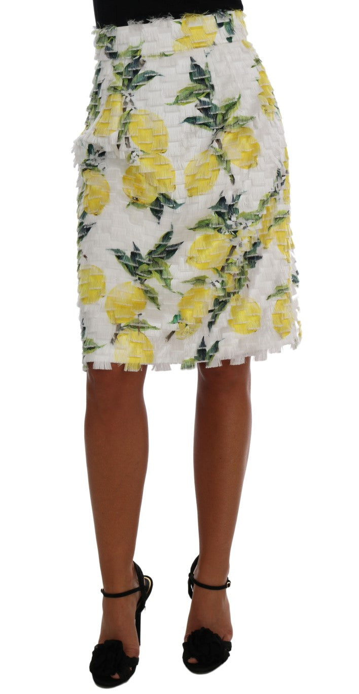 Dolce &amp; Gabbana Lemon Print Fringe Pencil Skirt